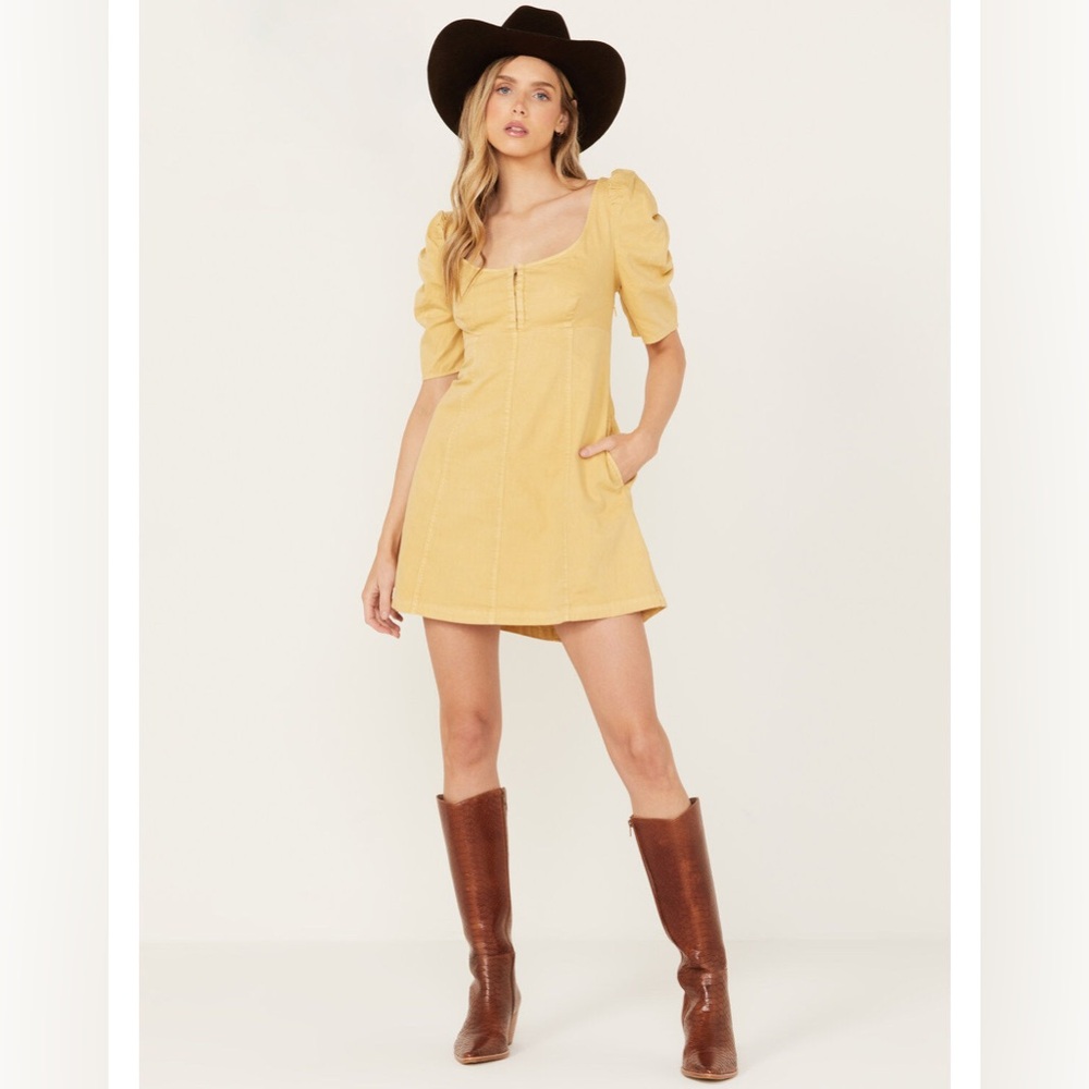 Free People Cheyenne Cotton Denim Mini Dress Sand Dune